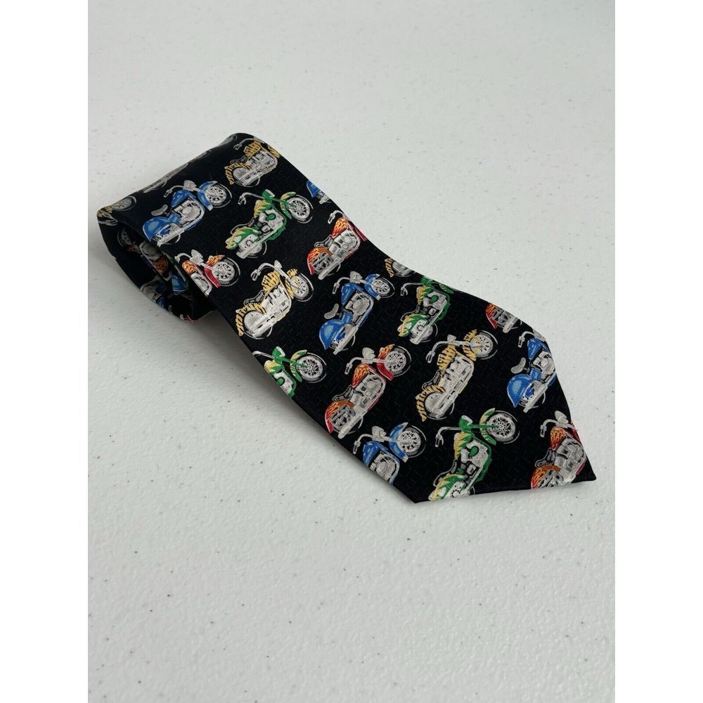 Puritan Men's Standard Pointed Black Multicolor Silk Motorcycle Harley Tie